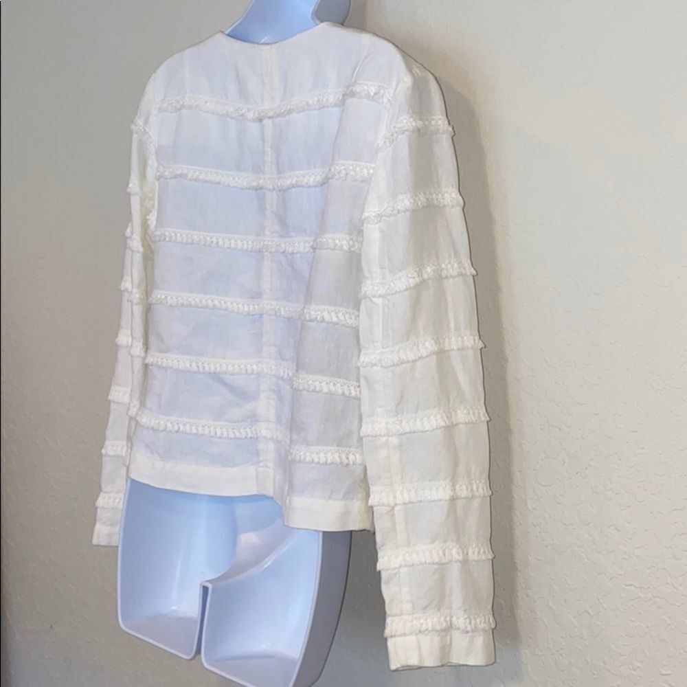 120% Lino White Fringe Jacket Hook & Eye Closure Size 6 - Picture 12 of 16